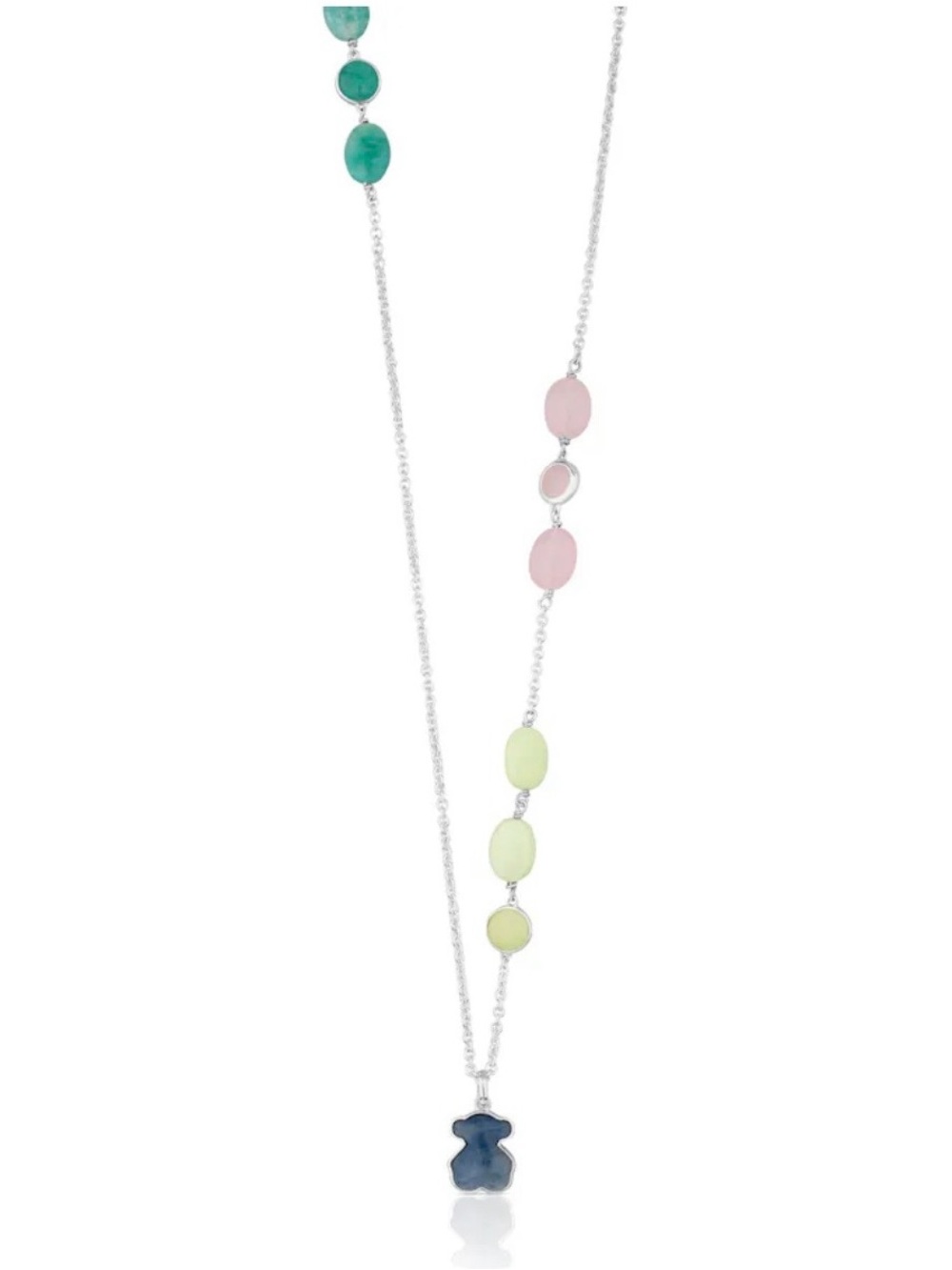 Tous Silver Long Pastel Bead Necklace in Pink, Lavender & Mint